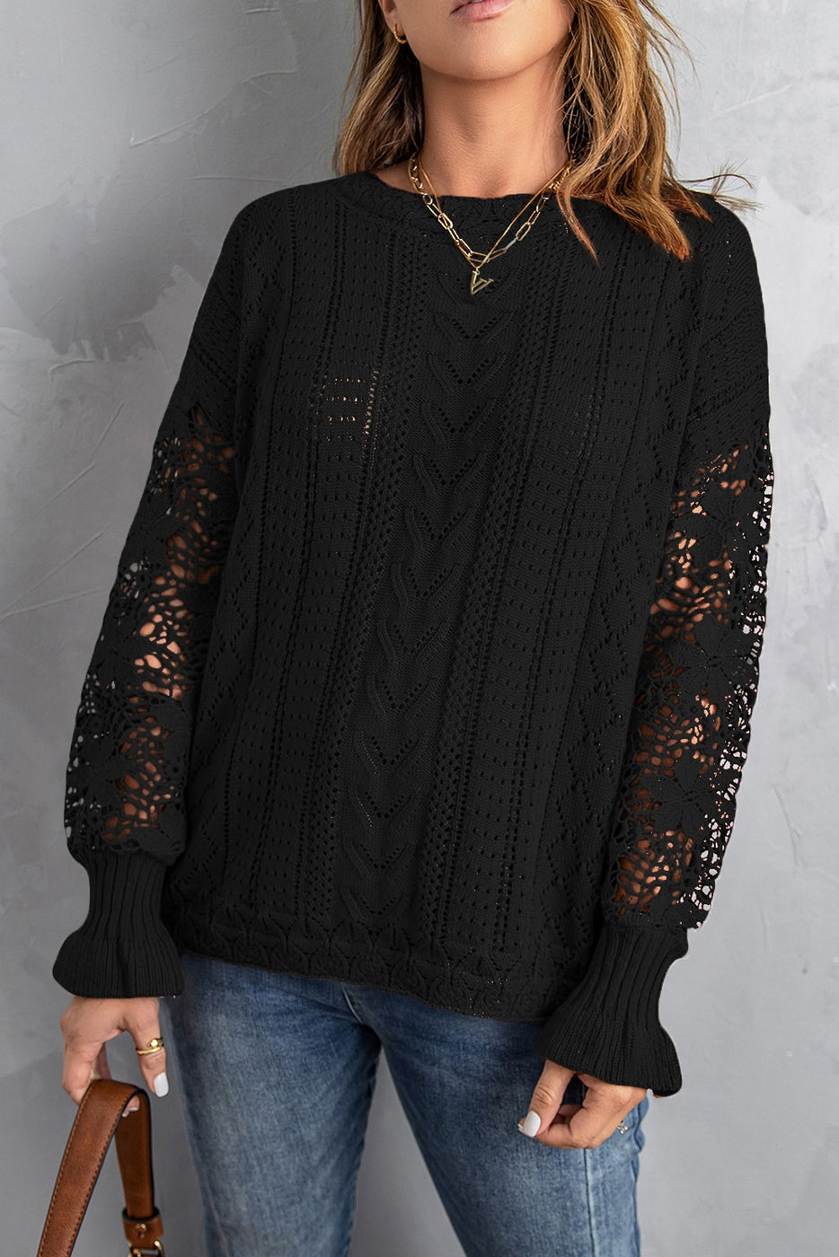 Black sweater with lace sleeves