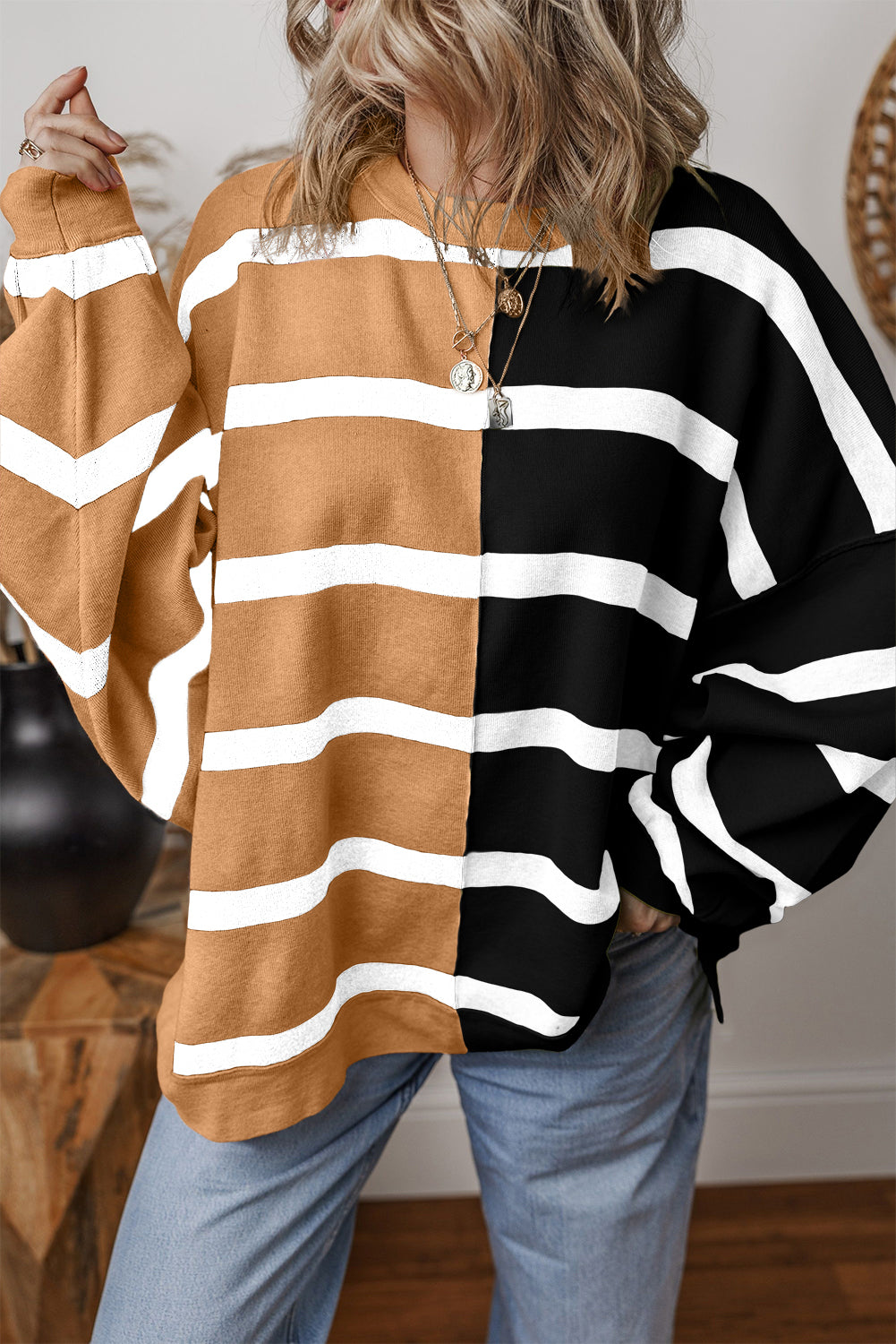 Contrast Striped Long Sleeve Sweater