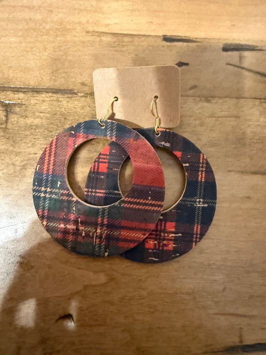 Christmas Plaid Round Leather Earrings