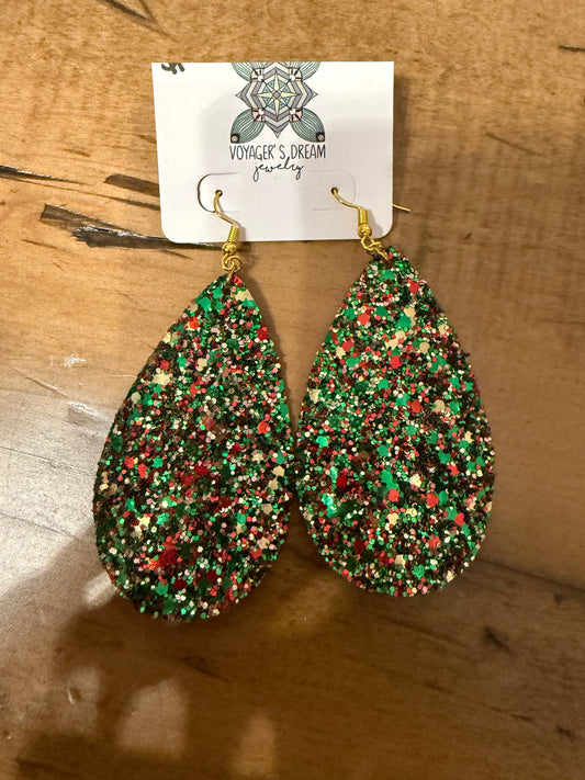 Red, Green, & Gold Glitter Earrings