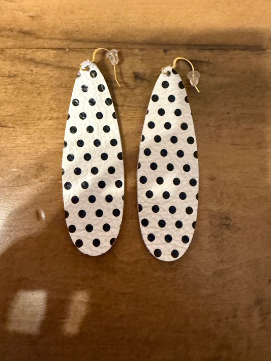 Black and White Polka Dot Leather Earrings