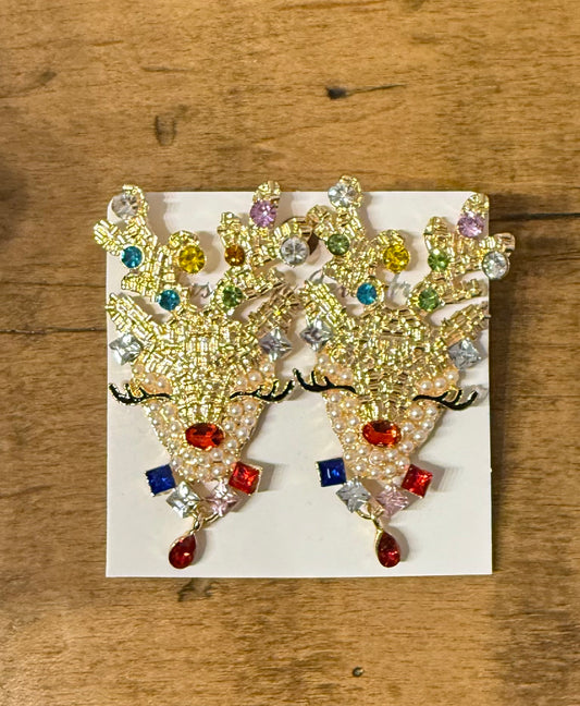 Reindeer Rhinestone Earrings