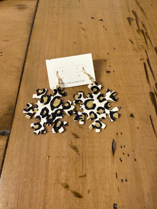 Black/White Leopard Snowflake Earrings