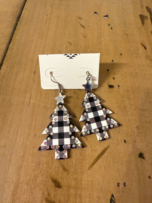 Black/white Plaid Christmas Tree Earrings