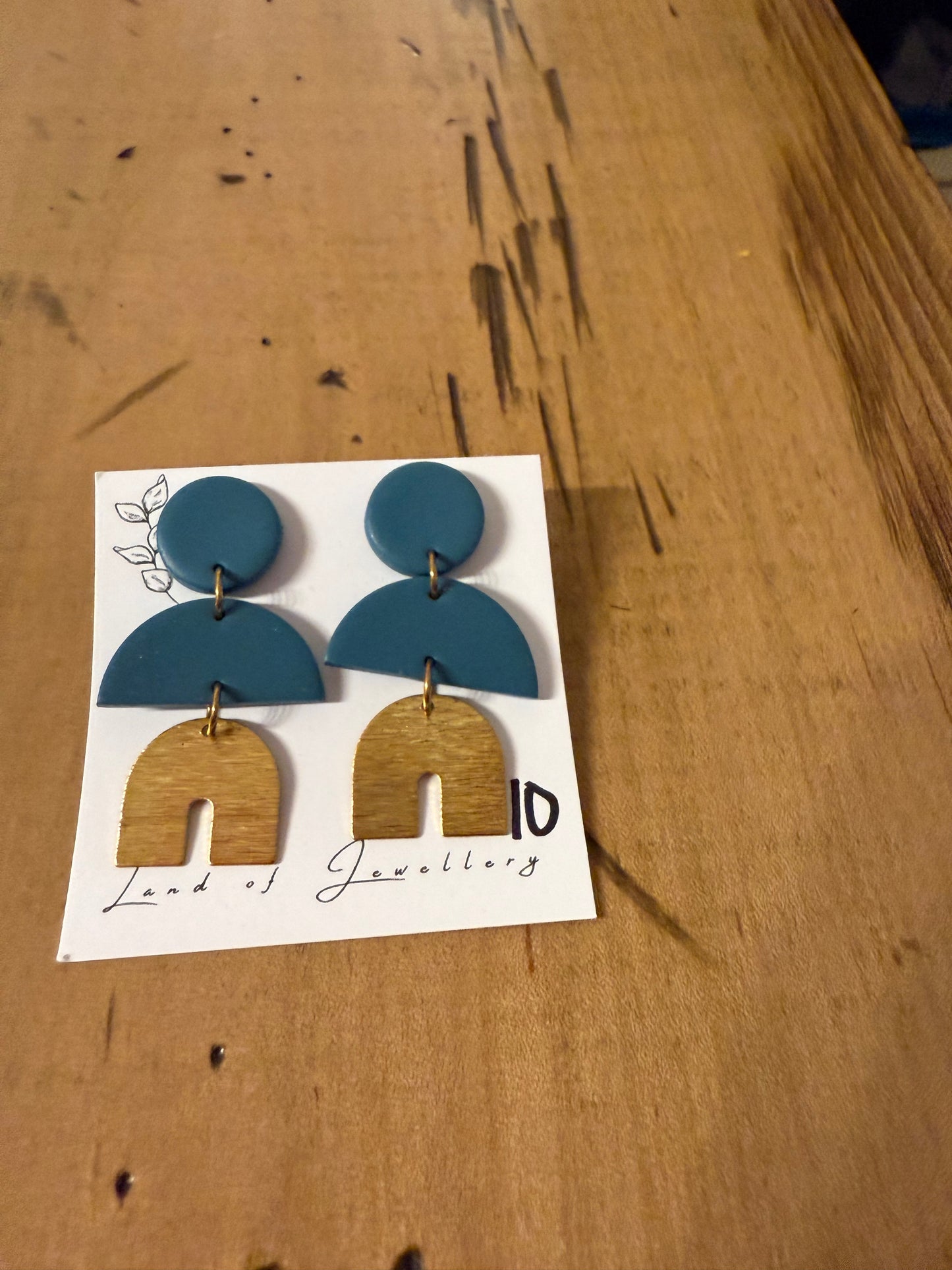 Teal and Gold Clay Earrings