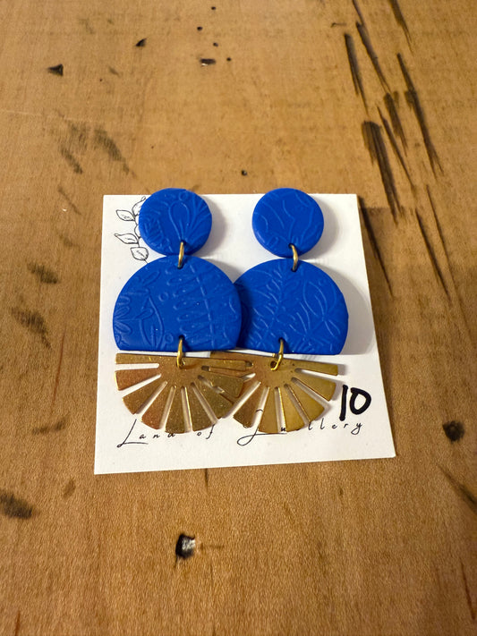 Blue and Gold Clay Earrings