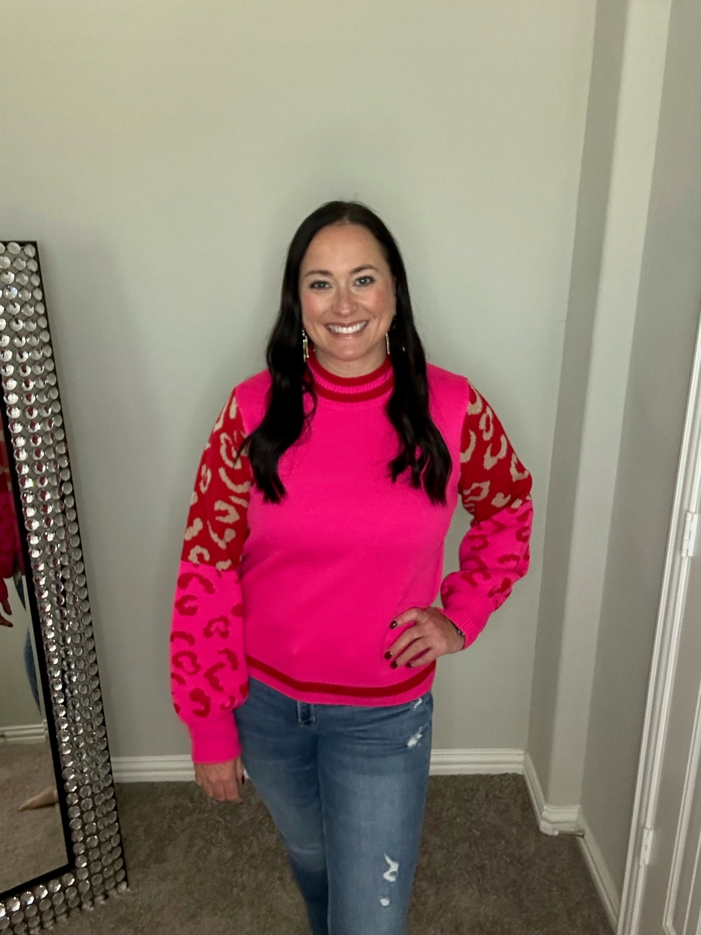 Pink and Red Leopard Sweater