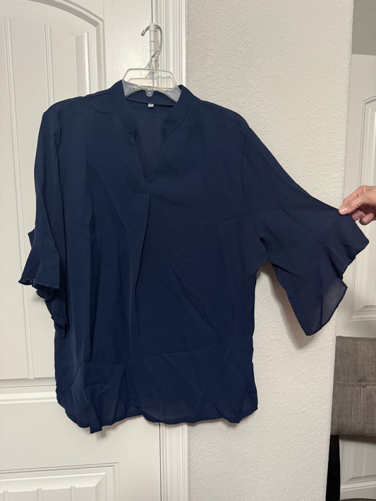 PLUS navy flutter sleeve blouse