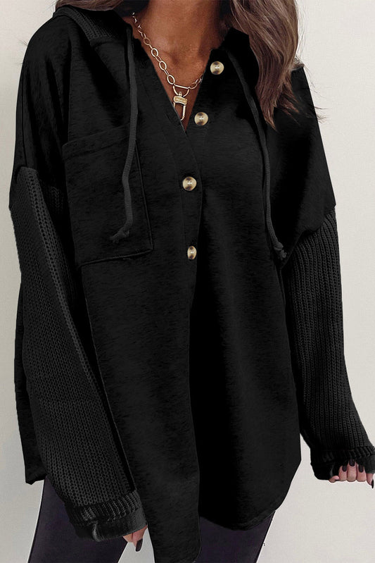 Black Button up Hoodie with Sweater Sleeves