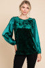 Green Velvet Top with Satin Sleeves