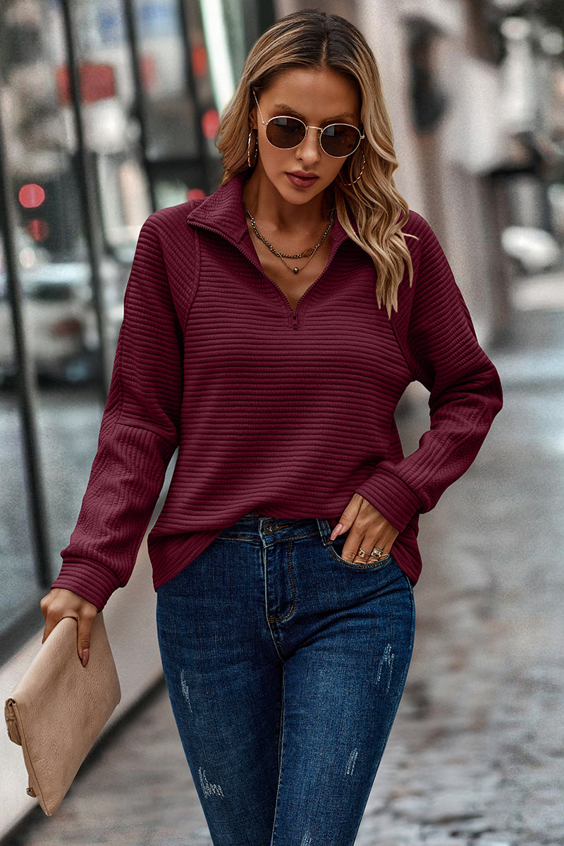 Maroon Ribbed Quarter Zip