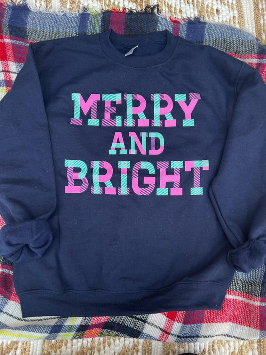 Merry + Bright Patterned Navy Blue Sweatshirt