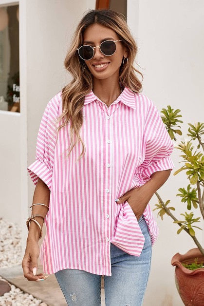 Striped Short Sleeve Button Up