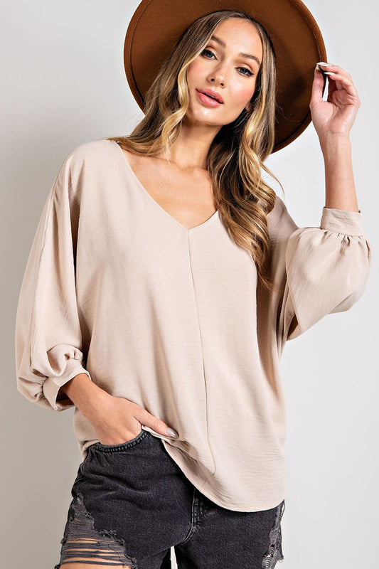 Puff Sleeve V-Neck Blouse