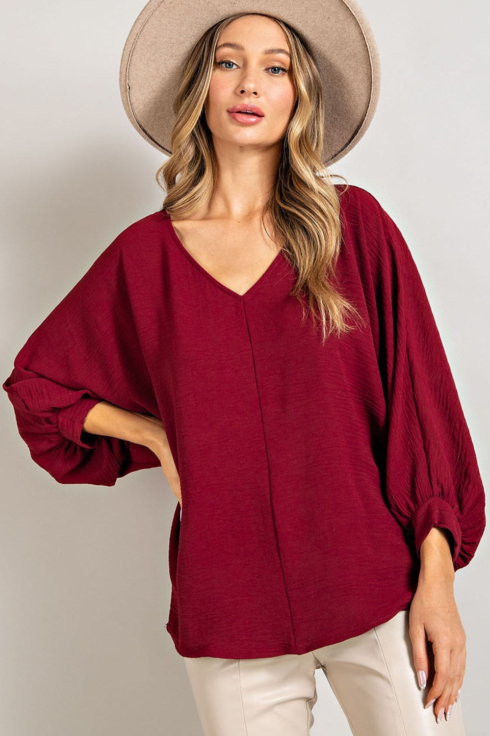 Puff Sleeve V-Neck Blouse